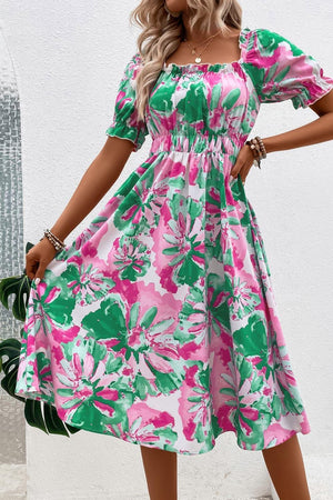 Be The Brightest Square Neck Floral Midi Dress - MXSTUDIO.COM