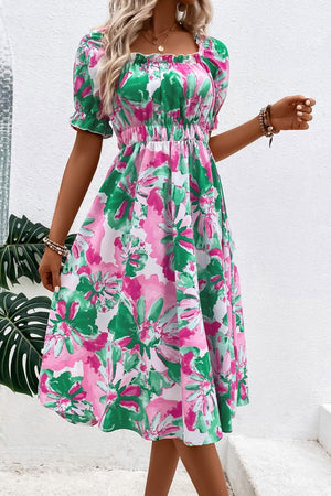 Be The Brightest Square Neck Floral Midi Dress - MXSTUDIO.COM