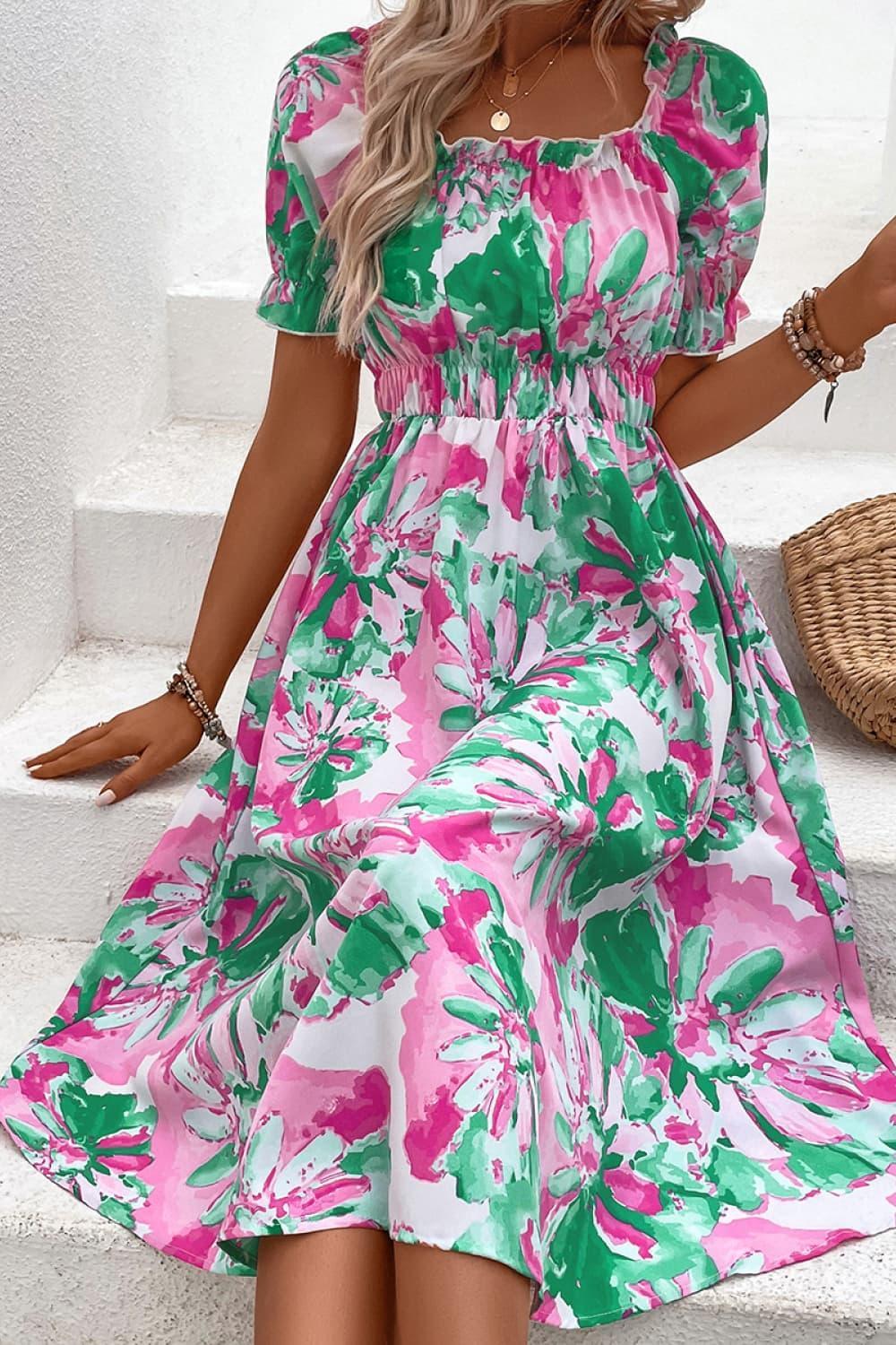 Be The Brightest Square Neck Floral Midi Dress - MXSTUDIO.COM