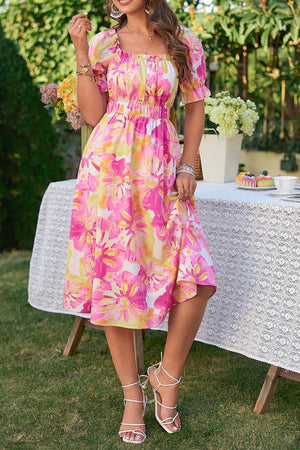 Be The Brightest Square Neck Floral Midi Dress - MXSTUDIO.COM