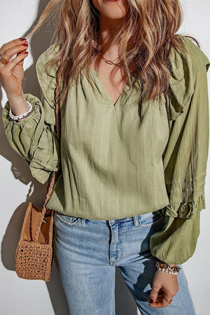 Be Yourself Ruffled Balloon Sleeve Blouse - MXSTUDIO.COM