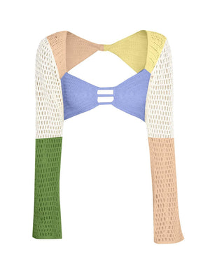 a woman's top with two different colors on it