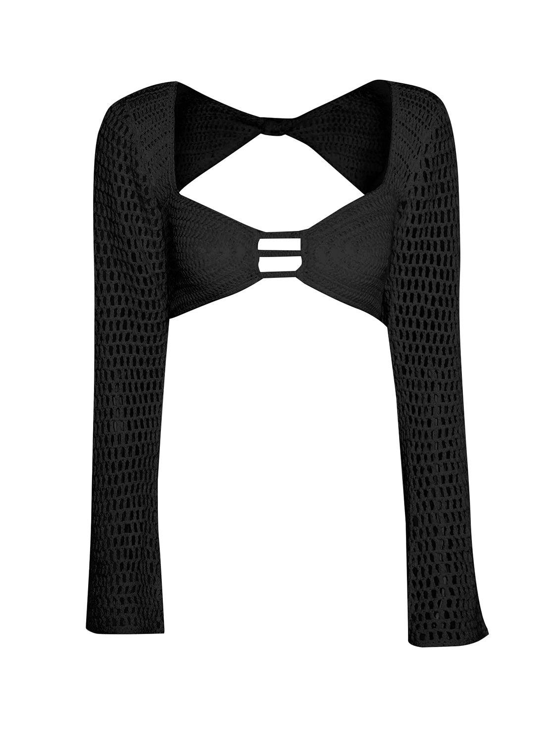 a black crop top with a cut out back