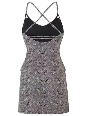 a women's dress with a black and white pattern
