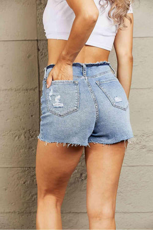 Beach Vibes Mid Rise Distressed Denim Shorts - MXSTUDIO.COM