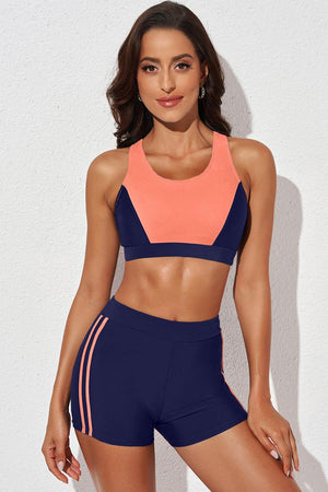 a woman in a sports bra top and shorts