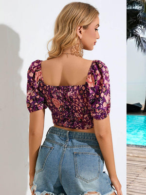 Beachy Babe Short Sleeve Floral Crop Top - MXSTUDIO.COM