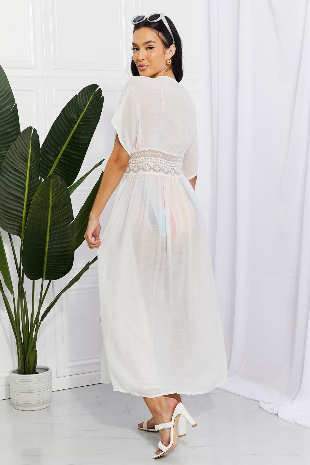 Beachy Essence Open Front White Maxi Cover-Up Dress - MXSTUDIO.COM