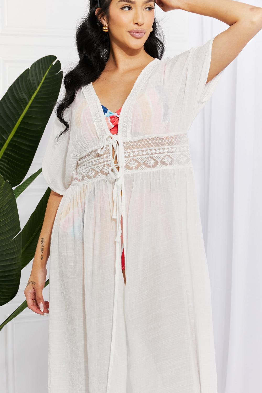 Beachy Essence Open Front White Maxi Cover-Up Dress - MXSTUDIO.COM