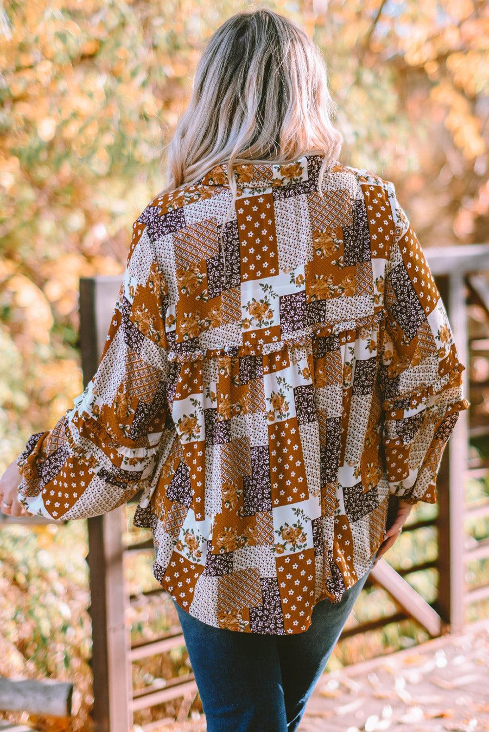 Beaming Apricot Plus Size Balloon Long Sleeve Blouse - MXSTUDIO.COM