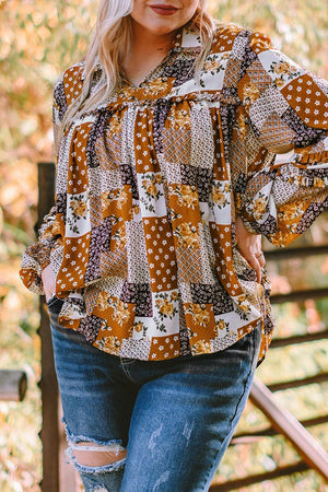 Beaming Apricot Plus Size Balloon Long Sleeve Blouse - MXSTUDIO.COM