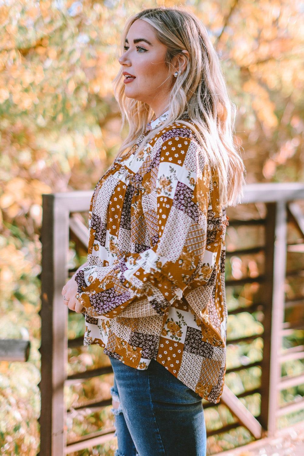 Beaming Apricot Plus Size Balloon Long Sleeve Blouse - MXSTUDIO.COM