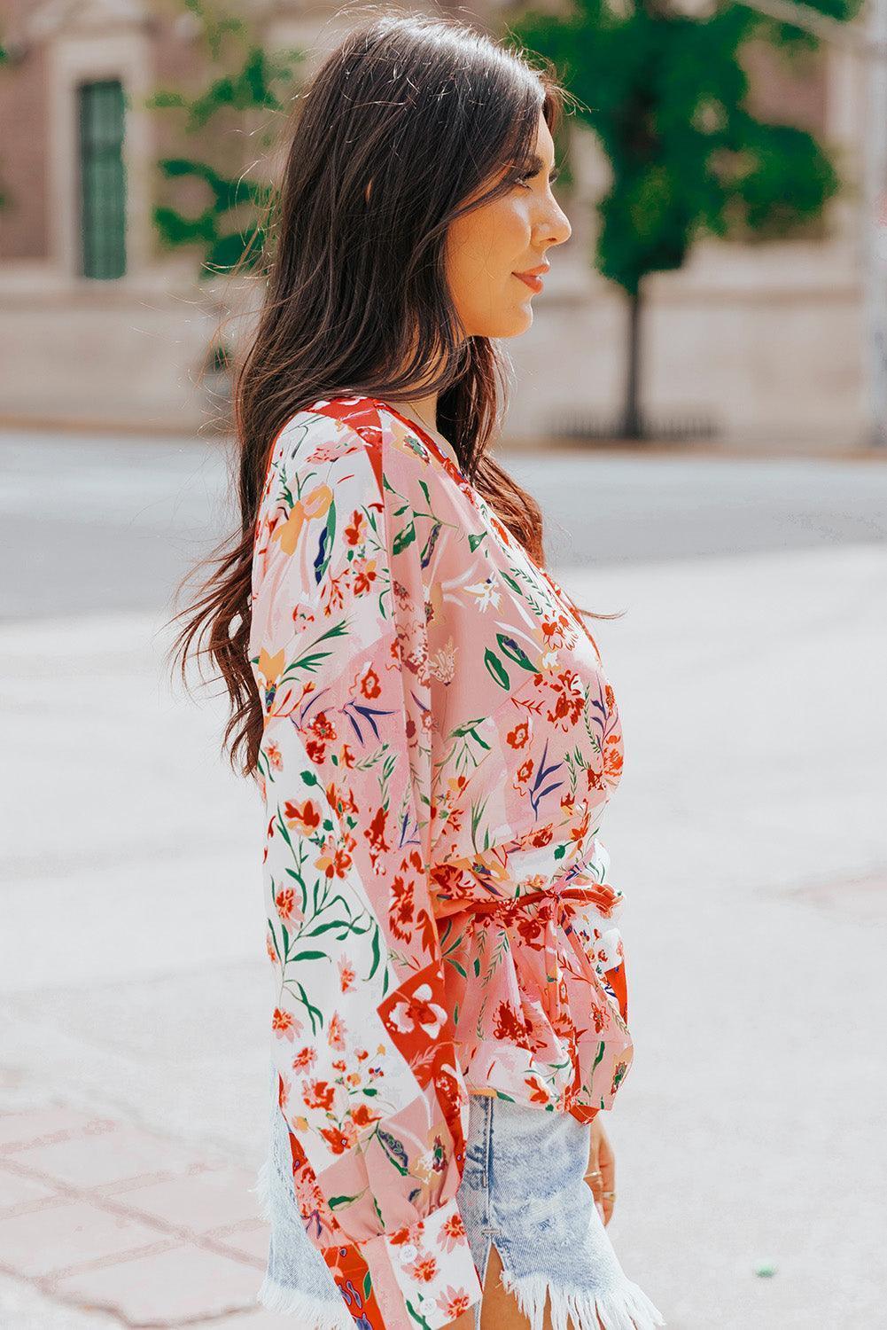 Beaming Long Sleeve Floral Blouse - MXSTUDIO.COM