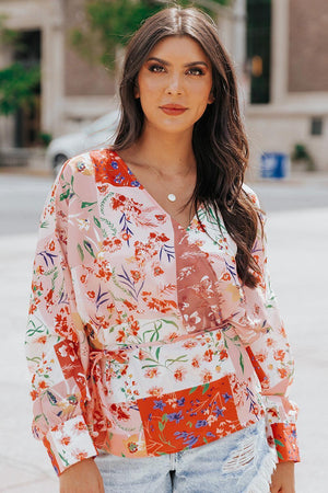 Beaming Long Sleeve Floral Blouse - MXSTUDIO.COM