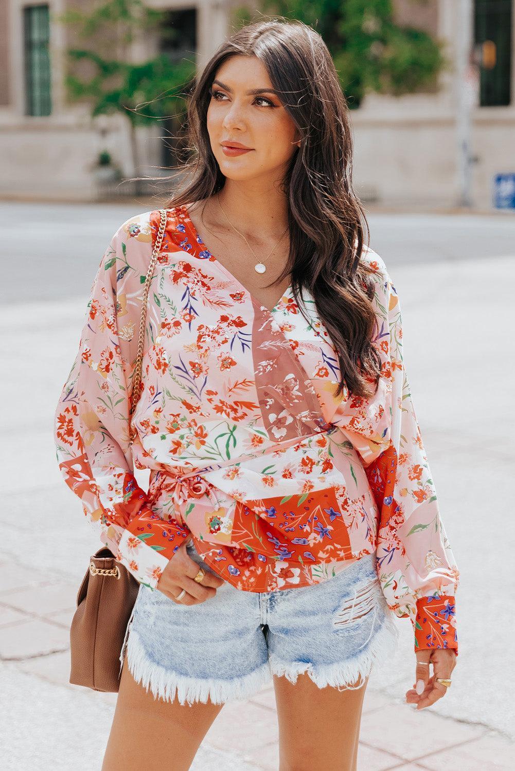 Beaming Long Sleeve Floral Blouse - MXSTUDIO.COM