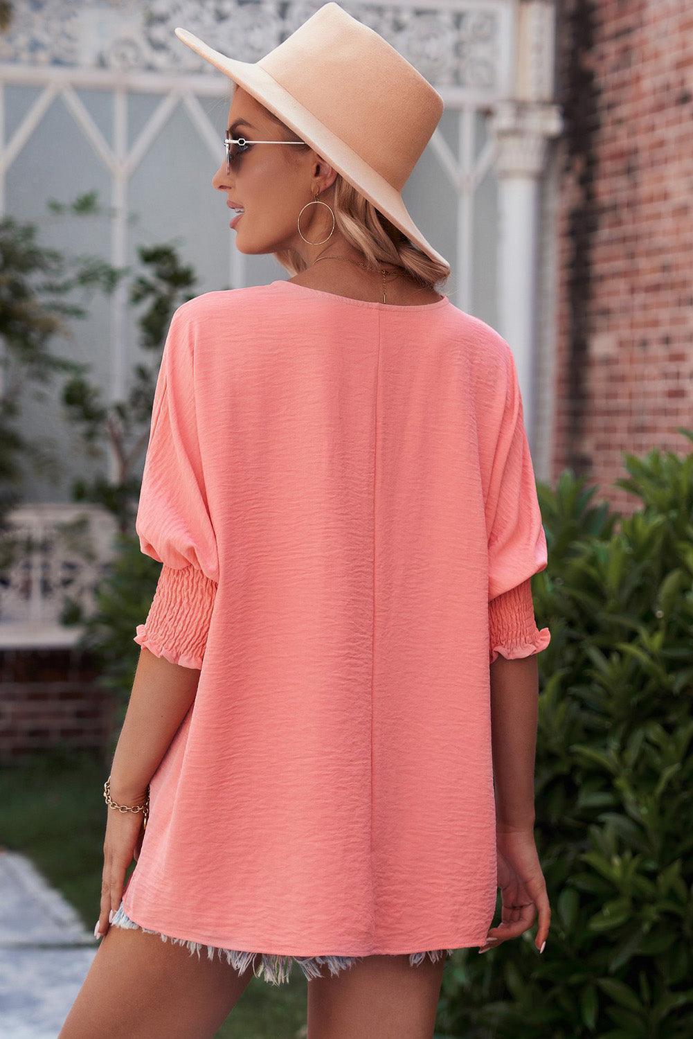 Beaming Textured Dolman Sleeve Blouse - MXSTUDIO.COM