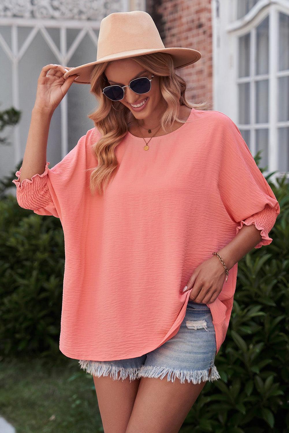 Beaming Textured Dolman Sleeve Blouse - MXSTUDIO.COM