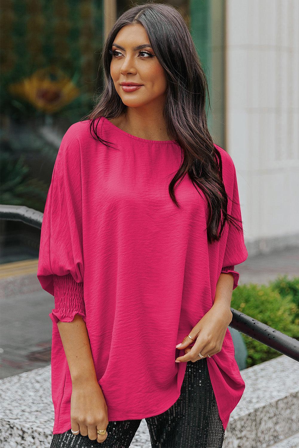 Beaming Textured Dolman Sleeve Blouse - MXSTUDIO.COM