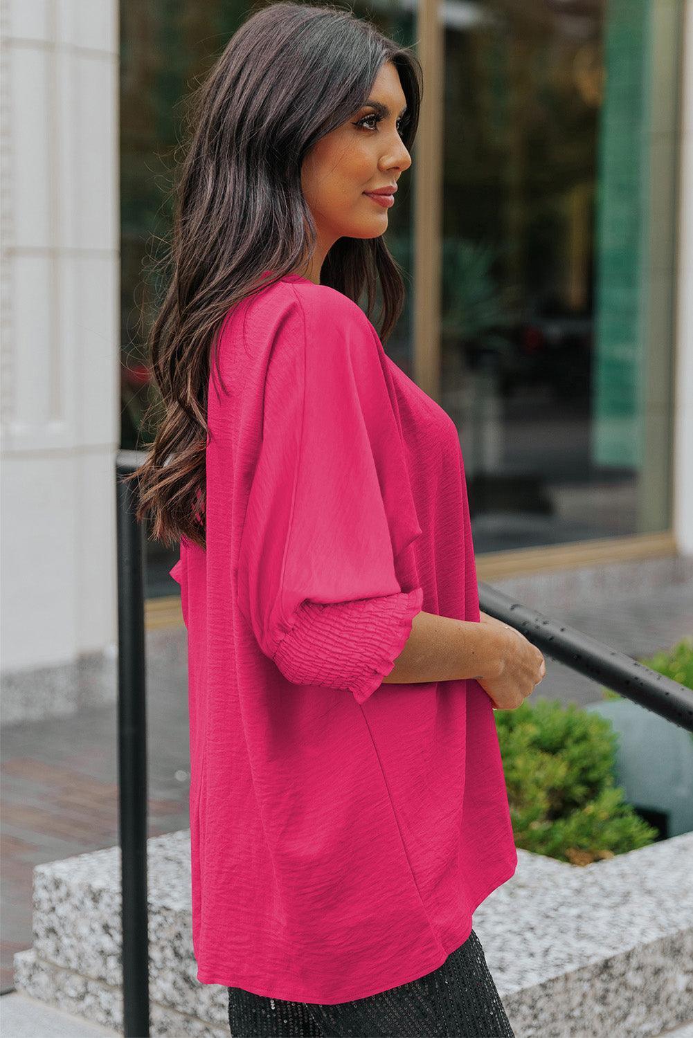 Beaming Textured Dolman Sleeve Blouse - MXSTUDIO.COM