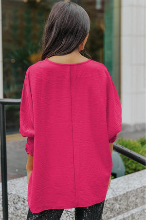 Beaming Textured Dolman Sleeve Blouse - MXSTUDIO.COM