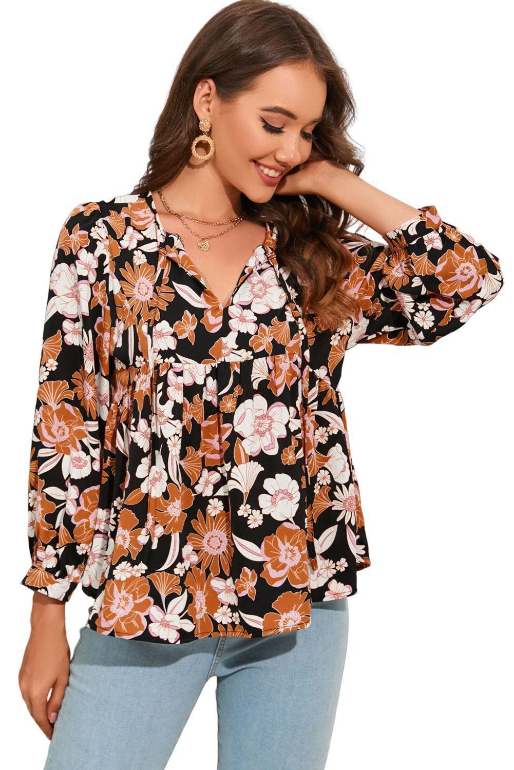 Beautiful And Free Floral Three Quarter Sleeve Blouse - MXSTUDIO.COM