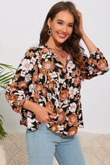 Beautiful And Free Floral Three Quarter Sleeve Blouse - MXSTUDIO.COM