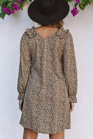 Beautiful Long Sleeve Leopard Mini Dress - MXSTUDIO.COM