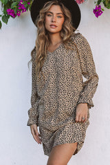 Beautiful Long Sleeve Leopard Mini Dress - MXSTUDIO.COM