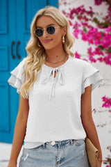 Beautiful Mindset Flutter Sleeve Tie Neck Blouse - MXSTUDIO.COM