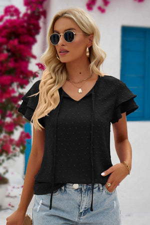 Beautiful Mindset Flutter Sleeve Tie Neck Blouse - MXSTUDIO.COM