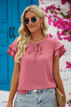 Beautiful Mindset Flutter Sleeve Tie Neck Blouse - MXSTUDIO.COM