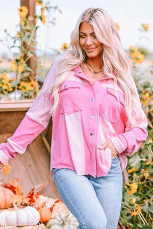 Beautifully Comfy Color Block Pink Shacket-MXSTUDIO.COM