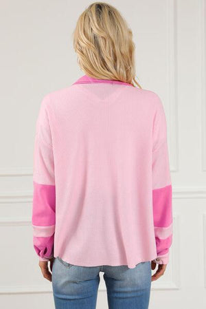 Beautifully Comfy Color Block Pink Shacket-MXSTUDIO.COM