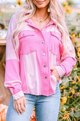 Beautifully Comfy Color Block Pink Shacket-MXSTUDIO.COM