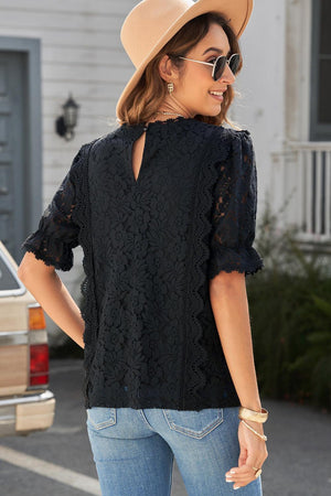 Beautifully Confident Lace Black V Neck Blouse - MXSTUDIO.COM