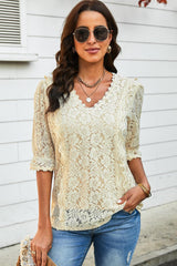 Beautifully Confident Lace Black V Neck Blouse - MXSTUDIO.COM