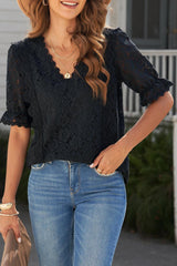 Beautifully Confident Lace Black V Neck Blouse - MXSTUDIO.COM