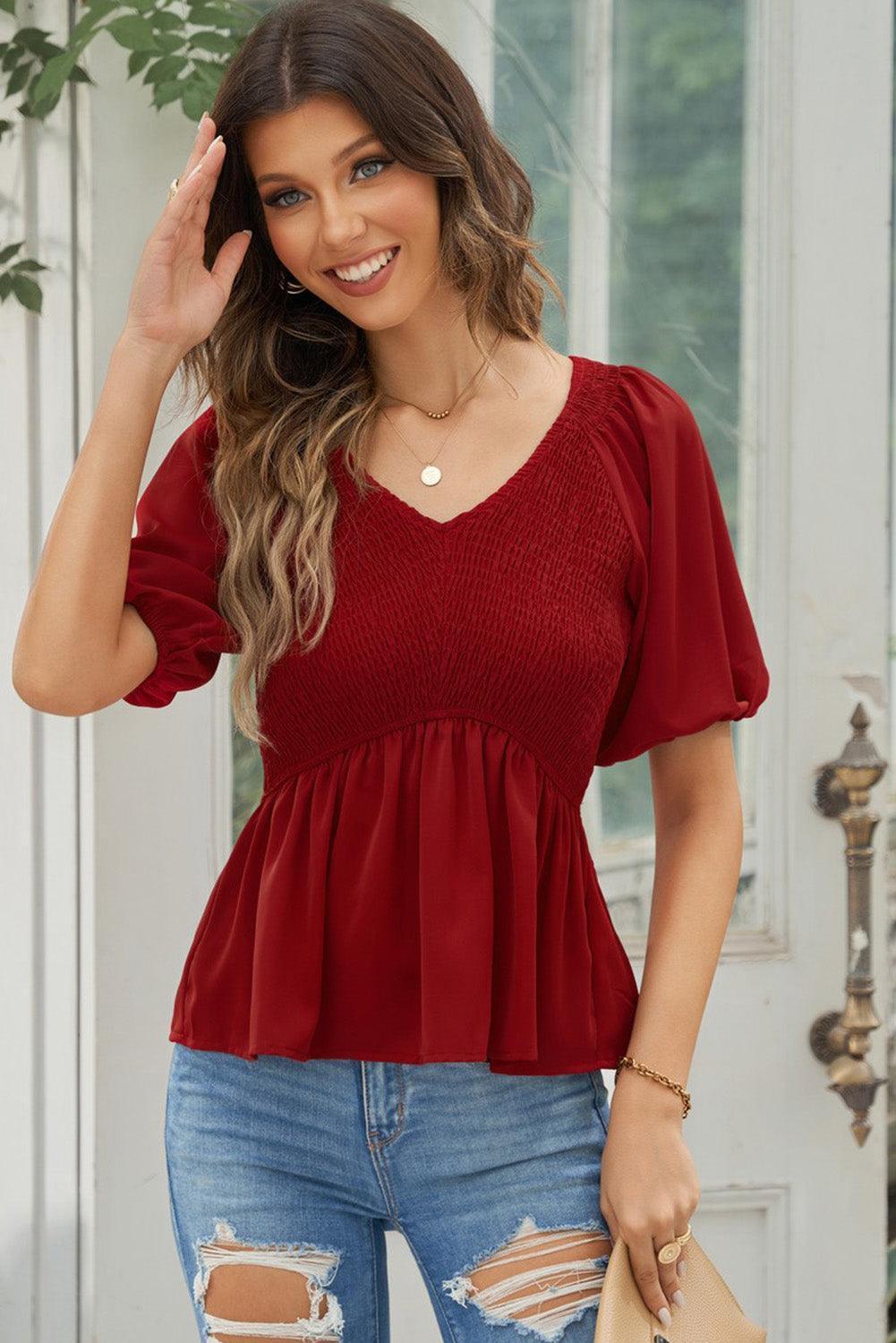 Beauty In Imperfections Smocked Peplum Blouse - MXSTUDIO.COM