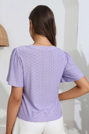 Beauty In Simplicity V Neck Short Sleeve Blouse - MXSTUDIO.COM