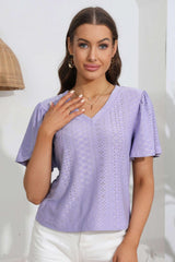 Beauty In Simplicity V Neck Short Sleeve Blouse - MXSTUDIO.COM