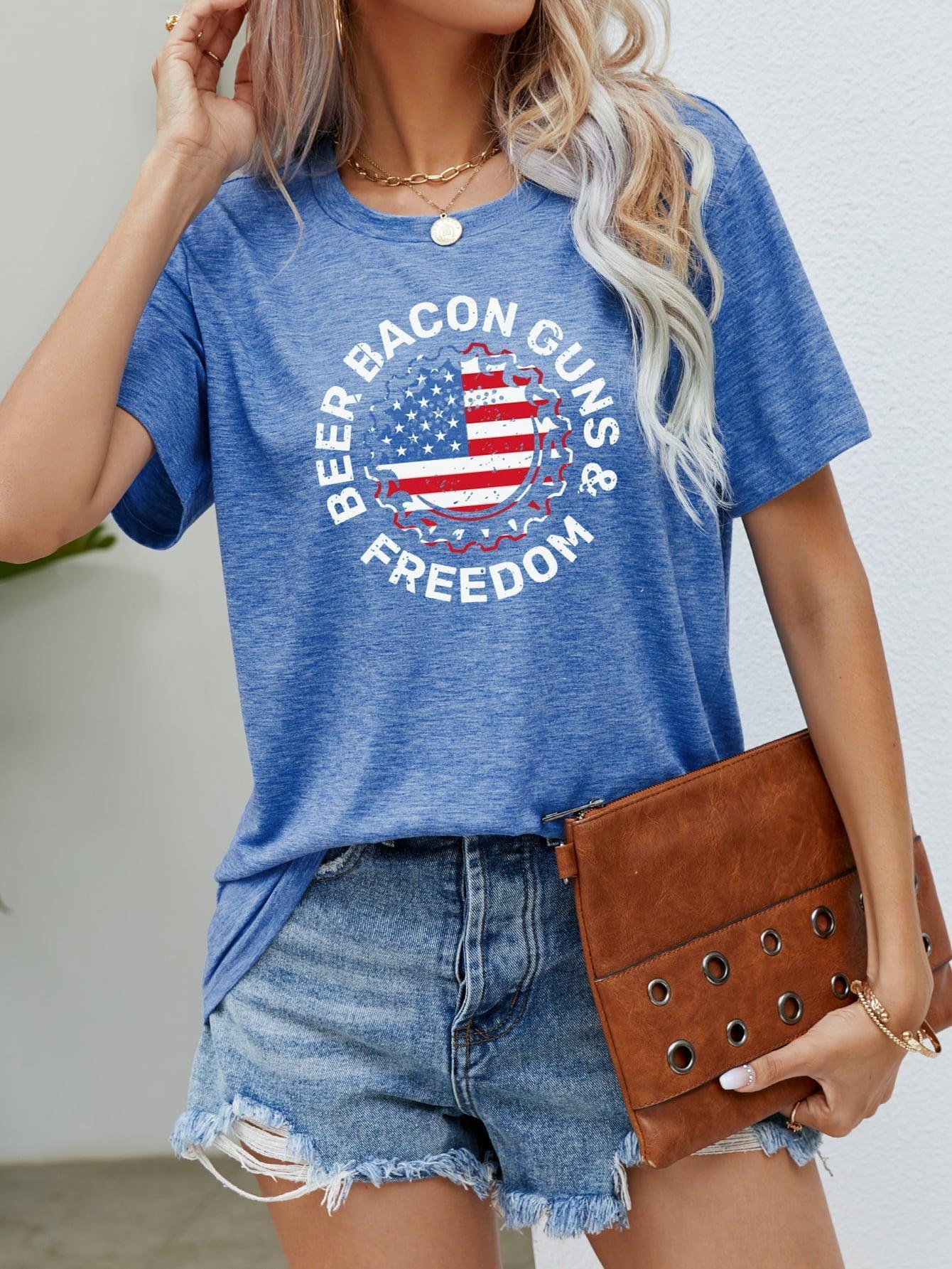 Beer Bacon Guns & Freedom US Flag T Shirt - MXSTUDIO.COM