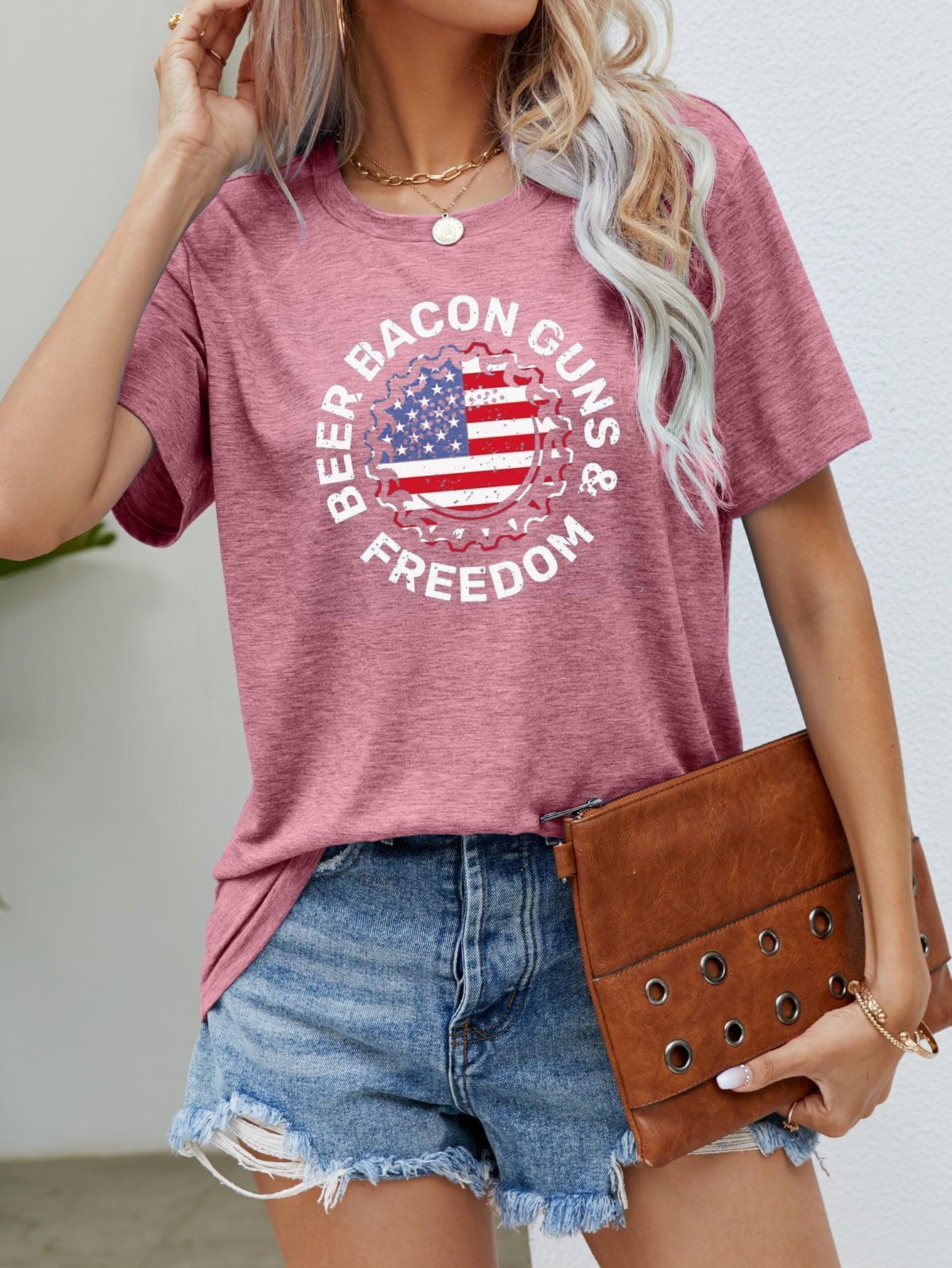 Beer Bacon Guns & Freedom US Flag T Shirt - MXSTUDIO.COM