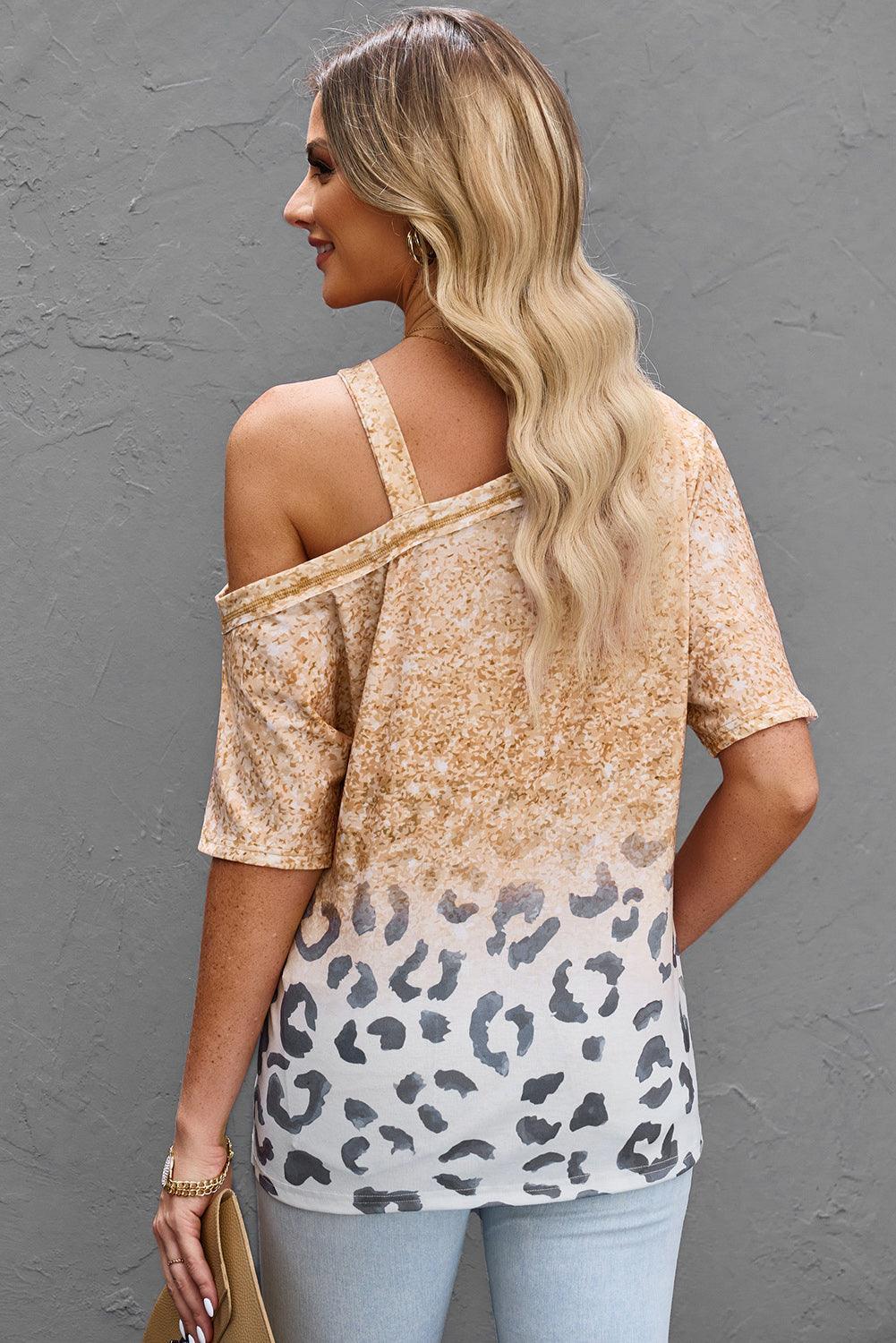 Begin With A Smile Leopard Cold Shoulder Blouse - MXSTUDIO.COM