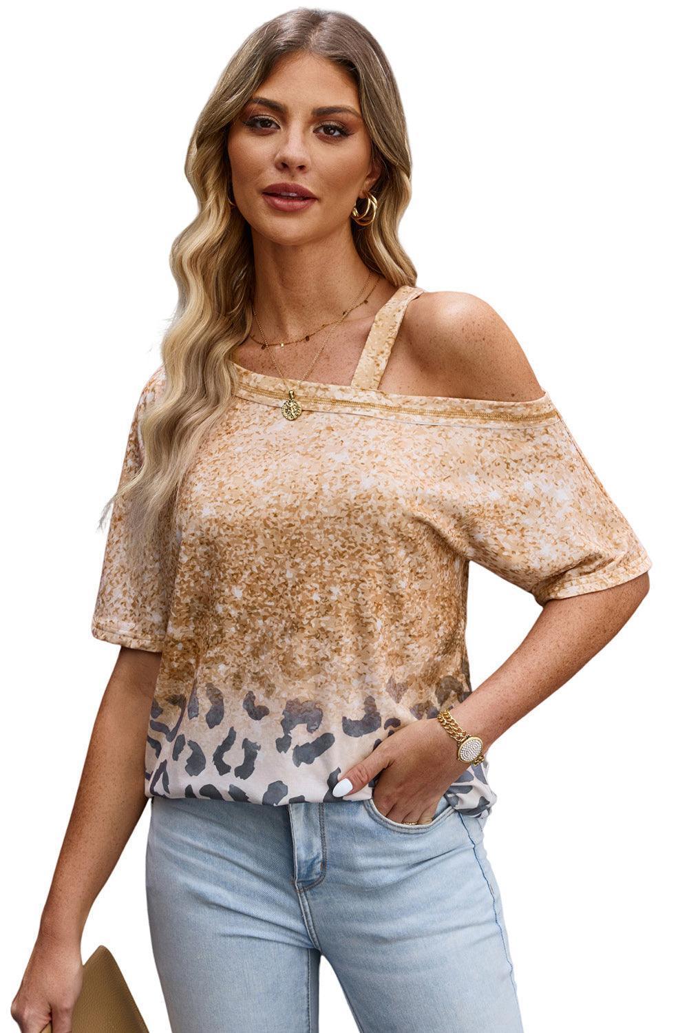 Begin With A Smile Leopard Cold Shoulder Blouse - MXSTUDIO.COM