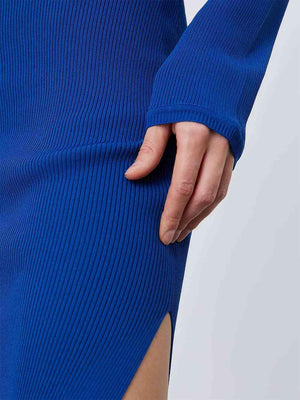 Beguiling Warmth Long Sleeve Knit Slit Sweater Dress-MXSTUDIO.COM