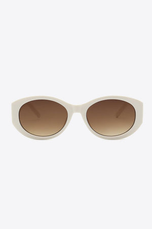 Beige Frame Oval Shape Polycarbonate Sunglasses - MXSTUDIO.COM