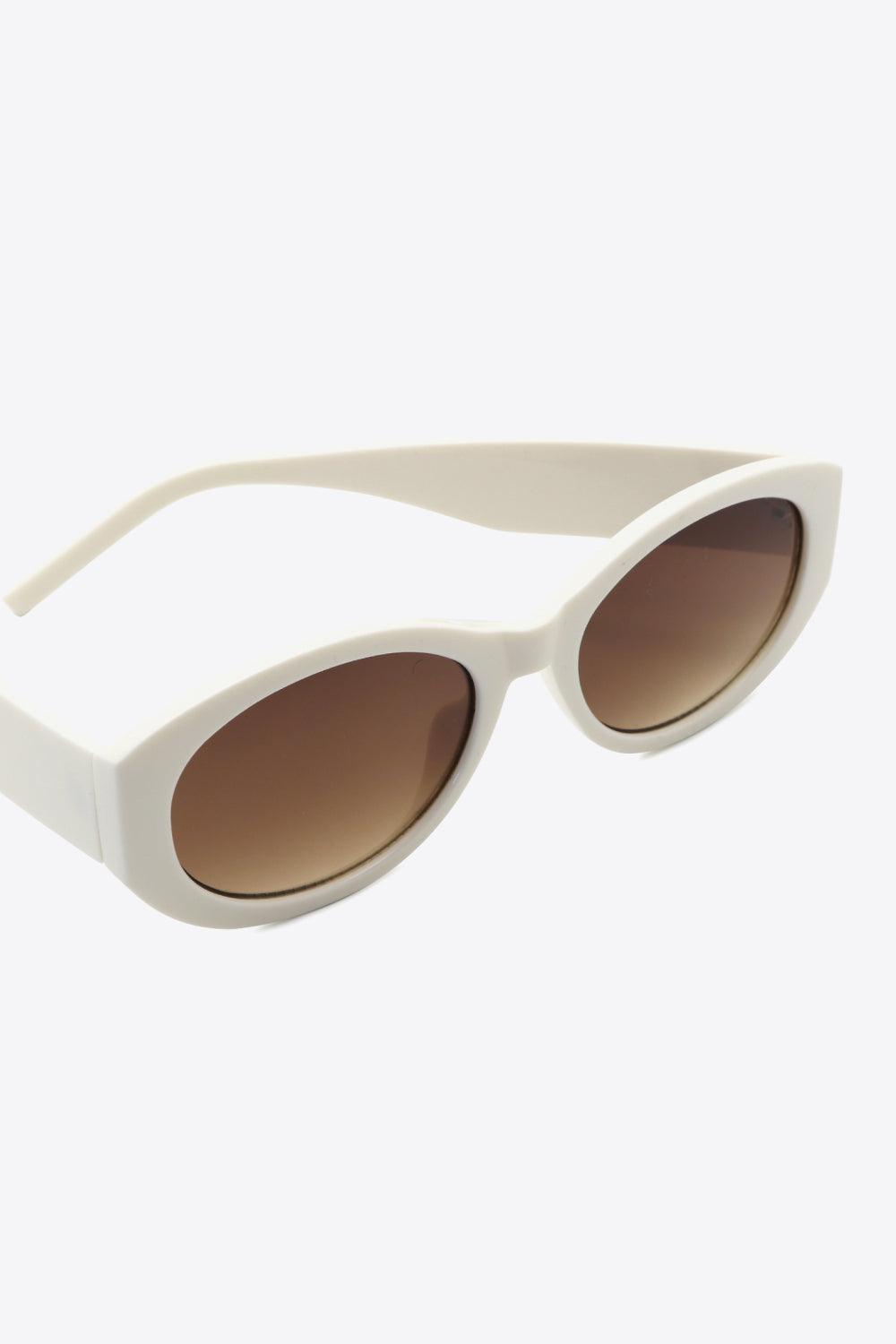 Beige Frame Oval Shape Polycarbonate Sunglasses - MXSTUDIO.COM