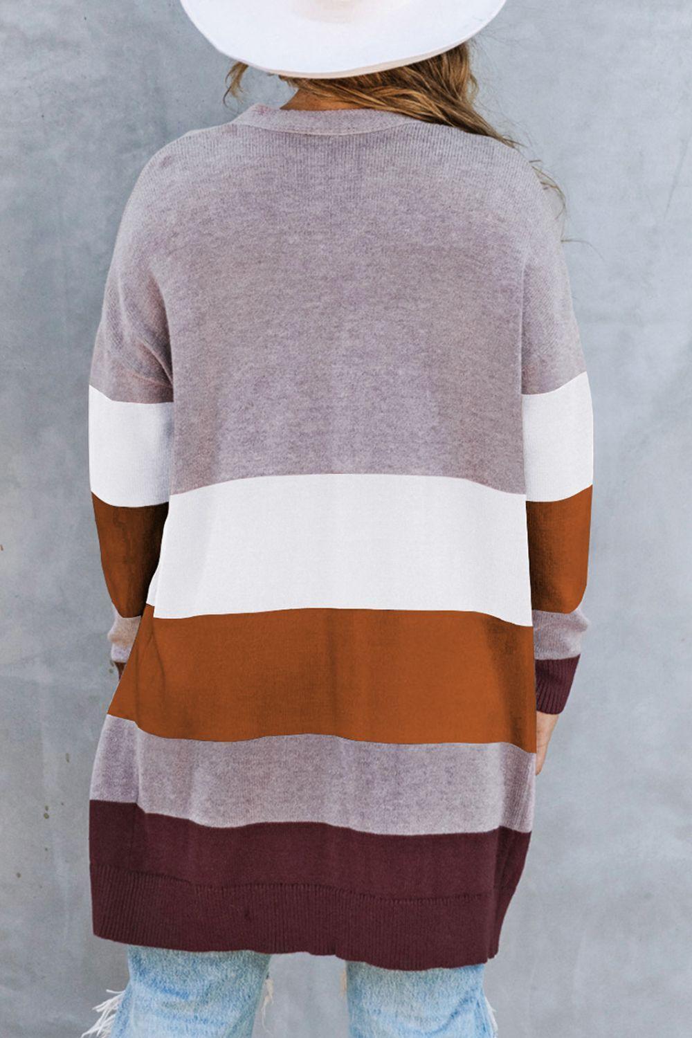 Being Yourself Ribbed Cuff Open Front Color Block Cardigan - MXSTUDIO.COM