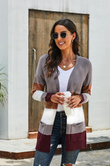 Being Yourself Ribbed Cuff Open Front Color Block Cardigan - MXSTUDIO.COM