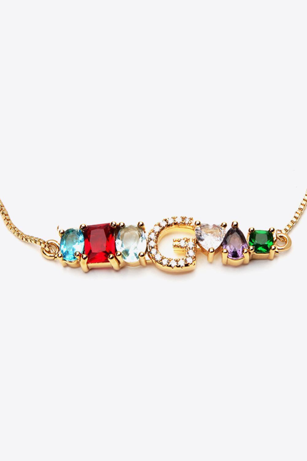 Bejeweled A to J Zircon Gold Plated Bracelet-MXSTUDIO.COM